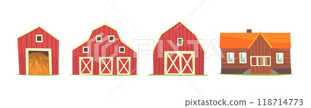 Barn Rural House and Granary Construction Vector Set 118714773