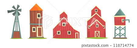 Barn Rural House and Granary Construction Vector Set 118714774