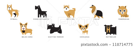 Different Dog Breed Flat Icon and Pictogram with Inscription Vector Set Different Dog Breed Flat Icon and Pictogram with Inscription Vector Set 118714775