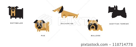 Different Dog Breed Flat Icon and Pictogram with Inscription Vector Set 118714778