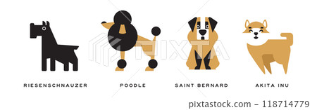 Different Dog Breed Flat Icon and Pictogram with Inscription Vector Set 118714779