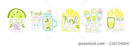 Fresh Juice Original Design Logo and Labels Vector Set 118714804