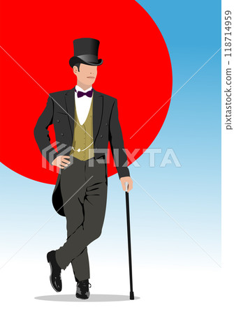London handsome gentlemen. 3d hand drawn vector illustration 118714959