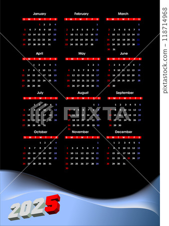 2025 calendar. 3d color illustration 118714968