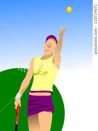 Woman Tennis player. Colored Vector 3d hand drawn illustration 118714971