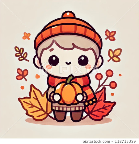 Mascot character of Akikaze holding a pumpkin 118715359