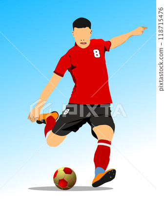 Poster of Soccer (football). Colored Vector hand drawn 3d illustration. Poster of Soccer (football). Colored Vector hand drawn 3d illustration. 118715476