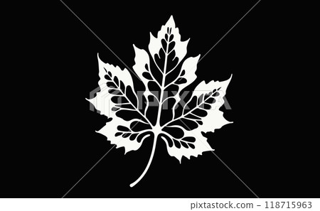 The vector stylized white grape leaf on black background 118715963
