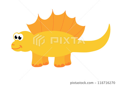 Cute baby dinosaur. Hand drawn spinosaurus. Flat cartoon vector illustration isolated on white background. 118716270