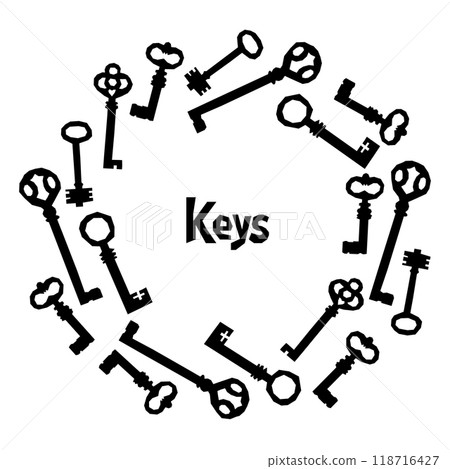 Postcard with a set of vintage keys on a white background Postcard with a set of vintage keys on a white background 118716427