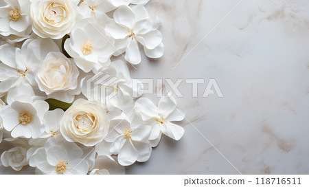 Background with white rose petals and flowers on a concrete background. Love, Valentine's Day, International Women's Day 118716511