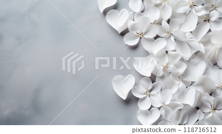 Background with white rose petals and flowers on a concrete background. Love, Valentine's Day, International Women's Day 118716512