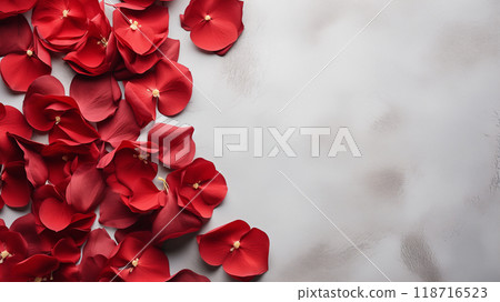 Red rose petals on a gray concrete background. Valentine's Day, International Women's Day. 118716523