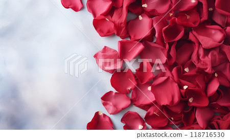 Red rose petals on a gray concrete background. Valentine's Day, International Women's Day. 118716530