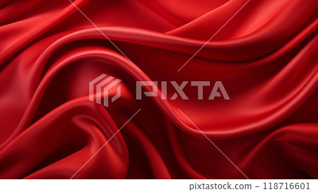 red silk fabric, top view, background and pattern from natural material. 118716601