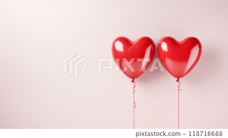 two red heart-shaped balloons on a light background 118716688