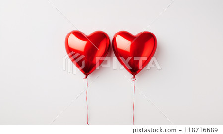 two foil red heart-shaped balloons on a light background 118716689