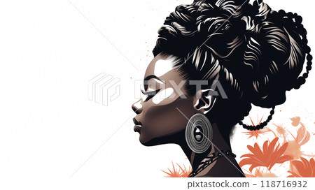 Profile of a black woman with an African national hairstyle. Vector 118716932