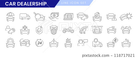 Auto sale dealership thin line icon set, automotive industry linear symbols 118717021