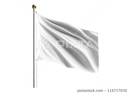 Plain White Realistic Waving 3d Flag Template On Flagpole 118717030
