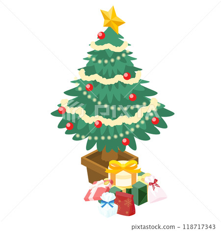 聖誕樹和禮物的等距插圖（向量） 118717343