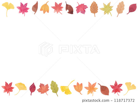 Cute fallen leaves line drawn with watercolors 118717372
