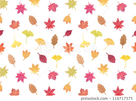 Seamless pattern of fallen leaves painted in watercolor (transparent) Seamless pattern of fallen leaves painted in watercolor (transparent) 118717375