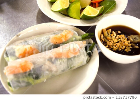 Fresh spring rolls at the market, Ho Chi Minh City, Vietnam 1 Fresh spring rolls at the market, Ho Chi Minh City, Vietnam 1 118717790