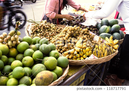 Street fruit seller, Phnom Penh, Cambodia Street fruit seller, Phnom Penh, Cambodia 118717791
