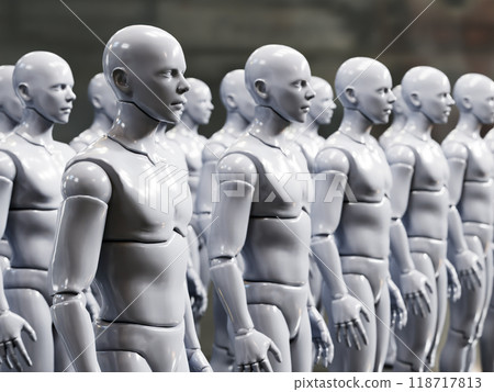 Rows of white android robots 118717813