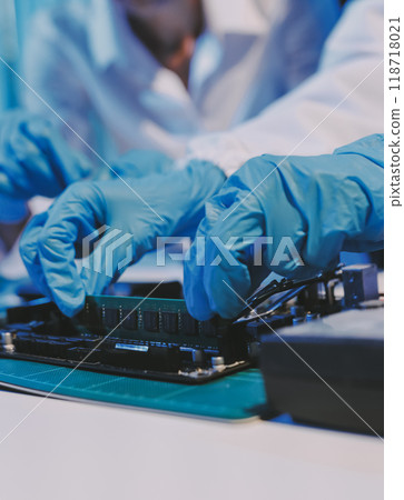 Electronics technician, electronic engineering electronic repair, electronics measuring and testing, repair and maintenance concepts. 118718021