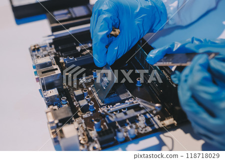 Electronics technician, electronic engineering electronic repair, electronics measuring and testing, repair and maintenance concepts. 118718029