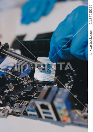 Electronics technician, electronic engineering electronic repair, electronics measuring and testing, repair and maintenance concepts. 118718032