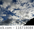 Dramatic Cloudscape With Blue Sky and Silhouetted Mountains 118718084