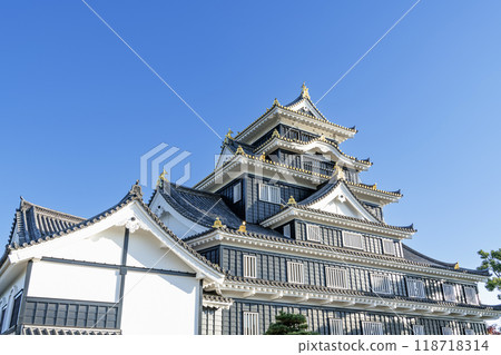 岡山縣岡山市，日本百座名城，令和重大整修後晴天的岡山城塔 118718314
