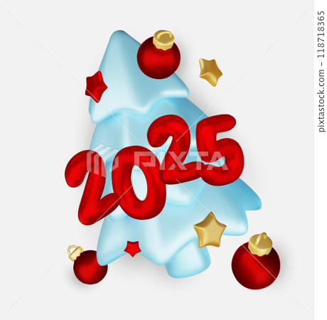 Merry Christmas and happy new year background. Christmas tree, Gift boxes, Christmas balls. Christmas element for web, banners, greeting card, template design. 118718365