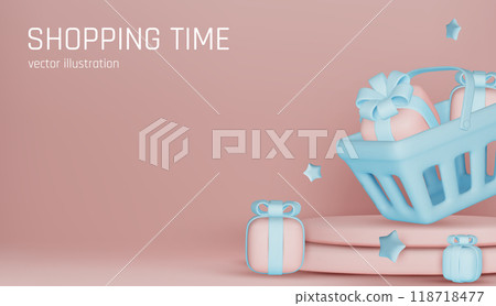 Sale background. 3D gold podium. Product exhibition. Discount percent. Shopping offer. Shop promotion. Glowing showcase. Vector banner design 118718477