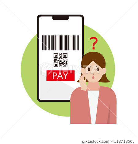 Illustration of a woman who doesn't understand cashless payment Illustration of a woman who doesn't understand cashless payment 118718503