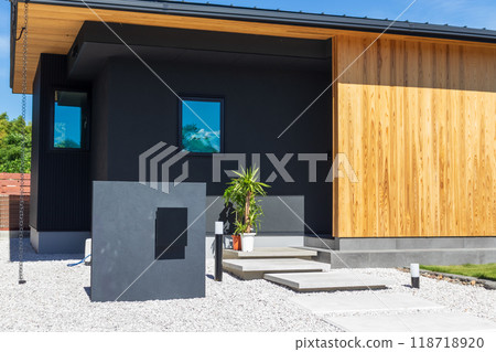 Exterior of a modern house with a newly built gate wall Exterior of a modern house with a newly built gate wall 118718920