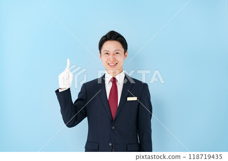 Men wearing white gloves, business, pointing Men wearing white gloves, business, pointing 118719435