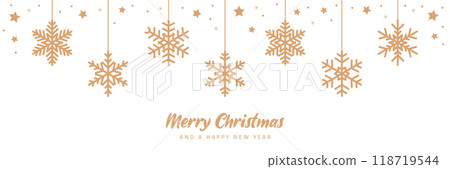 christmas greeting banner with hanging snowflakes vector illustration 118719544