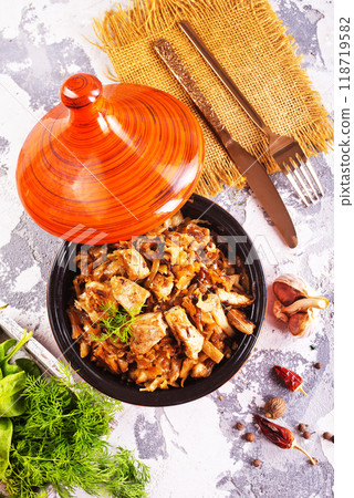 Bigos, a traditional Polish dish with cabbage, cabbage stew 118719582