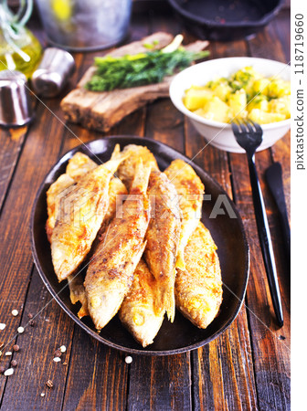 Fried fish in flour and oil Fried fish in flour and oil 118719660