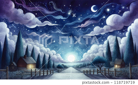 Magic Night Watercolor Background 118719719