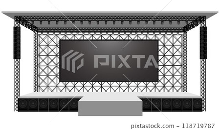 white stage and speaker with led screen on the truss system on the white background 118719787