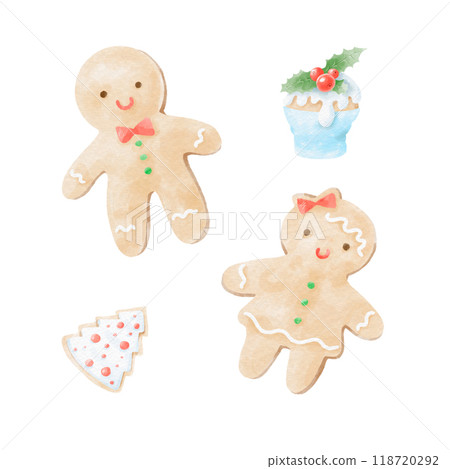 Watercolor illustration Christmas cute gingerbread men Watercolor illustration Christmas cute gingerbread men 118720292