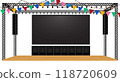 wooden stage and speaker with led screen on the truss system on the white background	 118720609