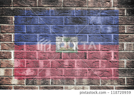 Haiti flag painted on brick wall background Haiti flag painted on brick wall background 118720939
