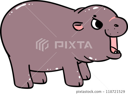 Baby Pygmy Hippo Cartoon Playful and Grumpy Doodle Character Baby Pygmy Hippo Cartoon Playful and Grumpy Doodle Character 118721529