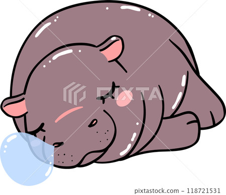 Baby Pygmy Hippo sleeping Cartoon Playful and Grumpy Doodle Character Baby Pygmy Hippo sleeping Cartoon Playful and Grumpy Doodle Character 118721531
